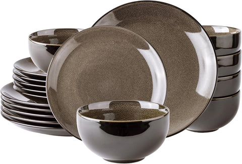Ceramic Dinnerware Sets for 6,Stoneware Plates and Bowls Sets,Handmade Reactive Glaze Dishes Set,Chip Resistant and