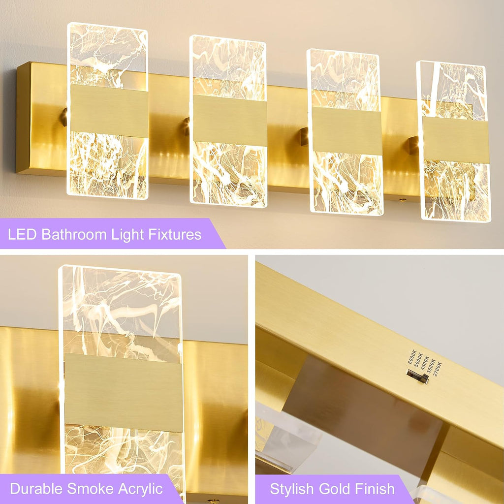 Modern LED Bathroom Light Fixtures Dimmable 4-Light Gold Vanity Light | 5CCT Adjustable Lighting Fixture Vanity