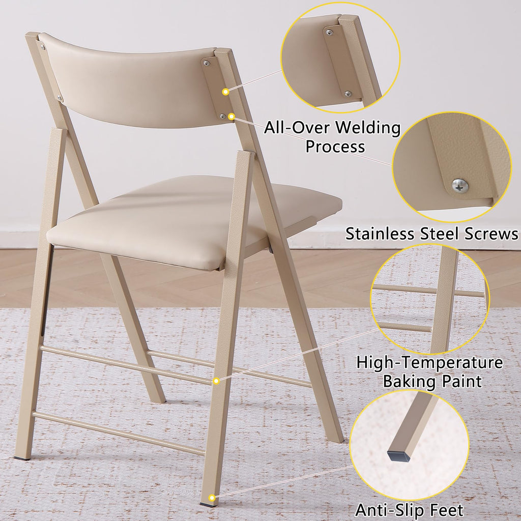 Folding Chairs 2 Pack, 450Lbs Steel Frame Foldable Dining Chairs, Wood