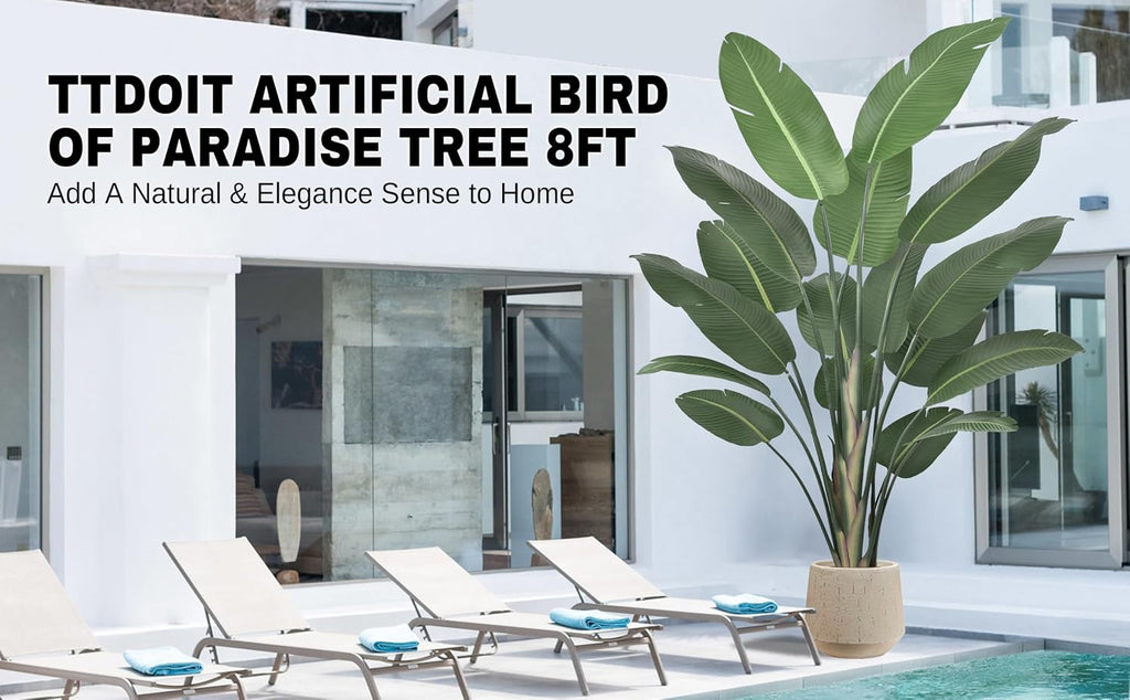 8ft Tall Bird of Paradise Artificial Tree (94 Inch) with Large Trunks and Realistic Leaves Big Faux Floor Potted
