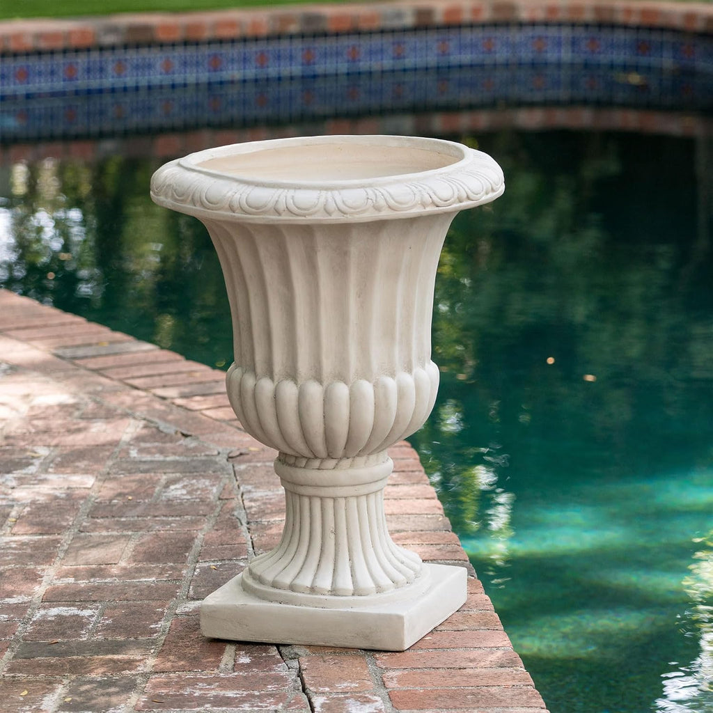 Large 26.5 Inch Outdoor Urn Planter Antique Italian Style Flower Pot, Magnesium Oxide Pedestal Garden Planter Porch