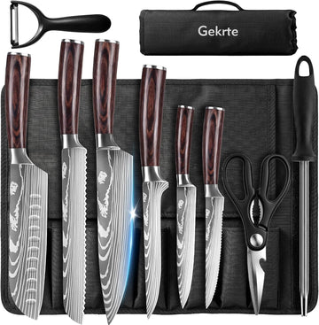 Kitchen Knife Set, 9 Pieces High Carbon Stainless Steel Chef Knife Set | Japanese Knives Set with Roll Bag, Ergonomic