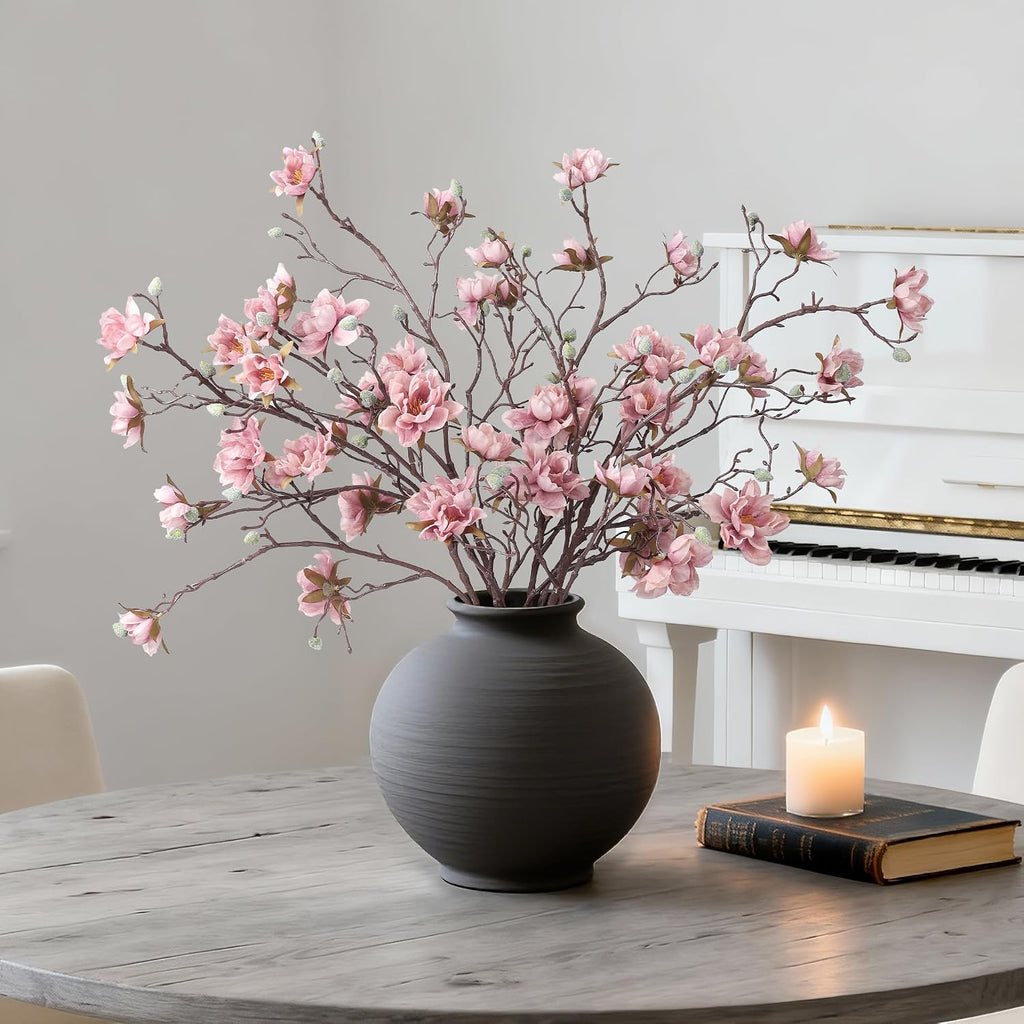 3PCS Artificial Magnolia Flowers Stems for Spring Decoration, Faux Pink Magnolia Branches with Buds, 34.5" Long Stems