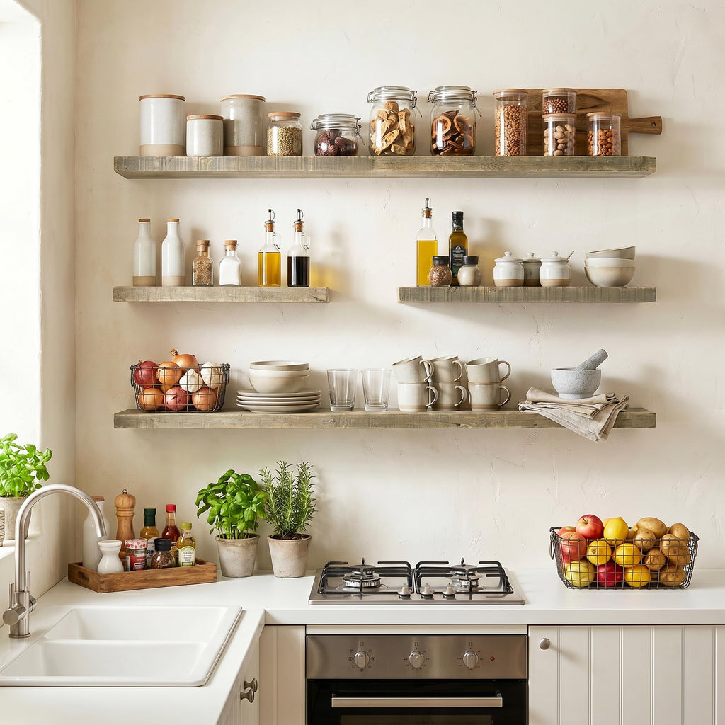 72Inch Rustic Floating Shelves 1Pack, Solid Wood| Grey