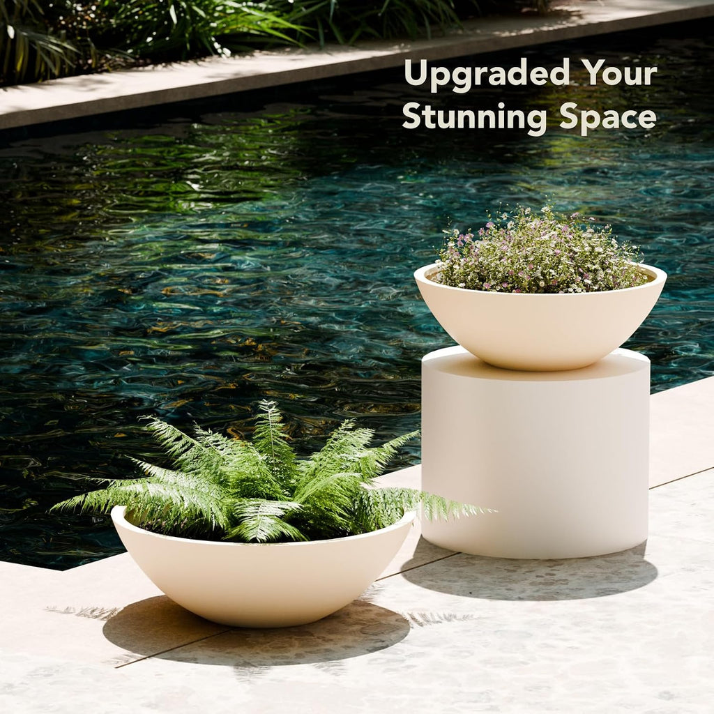 6.9" H x 19.7" D Premium Rondo Fiberstone Planter - Kilim Beige | 17.9" Pot Opening, Included 2 Extra Coco Mats