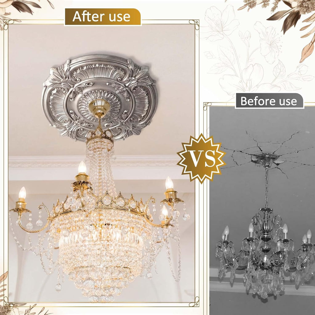 26" OD x 2"ID Lighting Ceiling Medallion PU Decorative Ceiling Fan Chandelier Medallion Round Large Cover Plate French