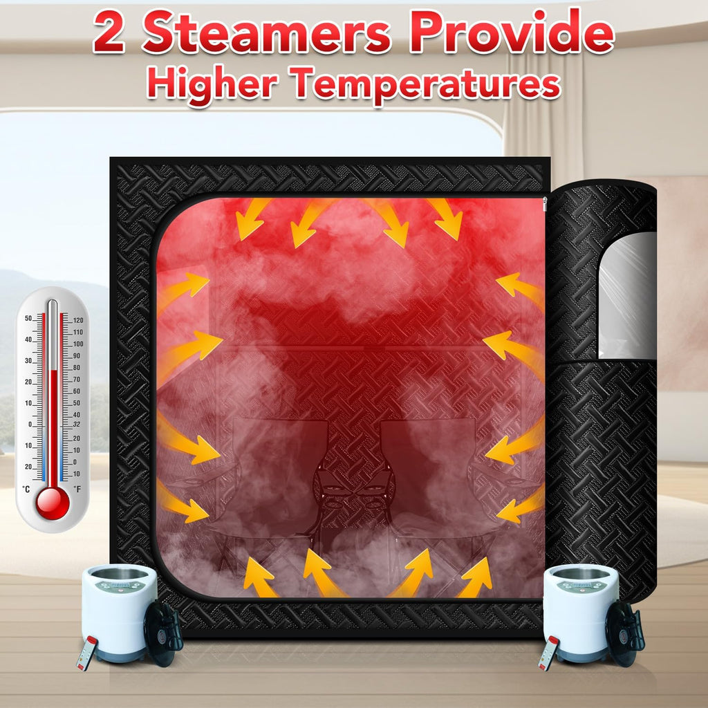 Double Infrared Steam Sauna, Portable Infrared Sauna, Enlarged Size and Two 3L Steamers, Two Upgrade Chairs