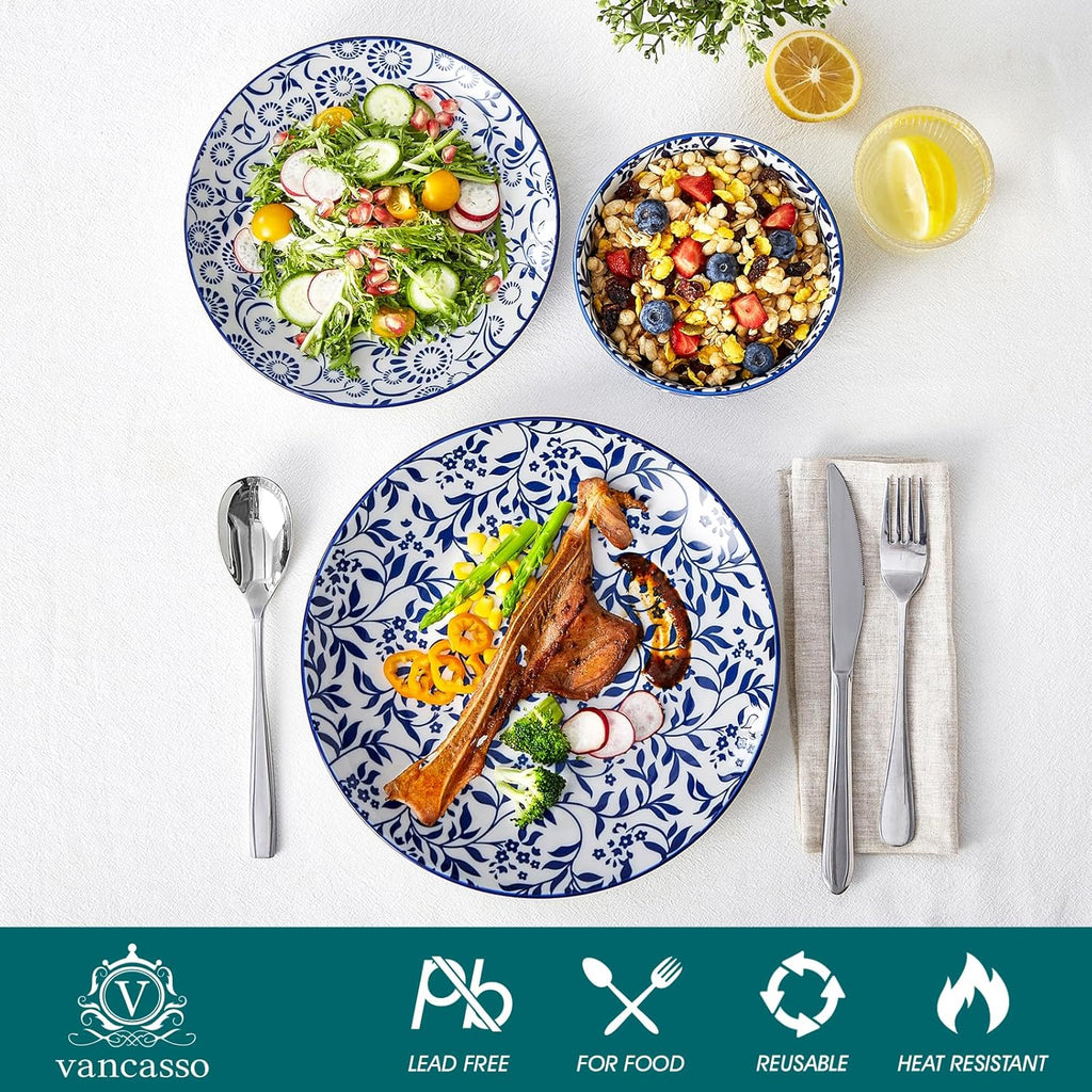 SELENE Plates and Bowls Set for 4, 12 Pieces Dinnerware Sets, Mircowave and Dishwasher Safe Dishes Set