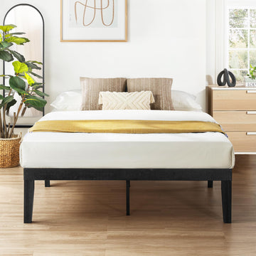 Naturalista Classic 16 Inch Solid Wood Platform Bed with Wooden Slats, Black, Queen