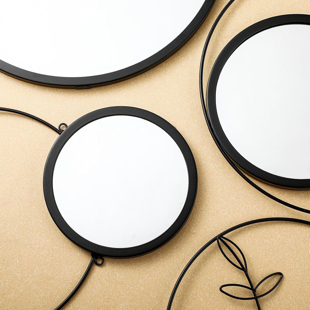 Wall Mirror Decorative 41.34'' x 17.72'' Round Modern Metal Wall Mirrors Set Circle Plates Overlapping Decorations