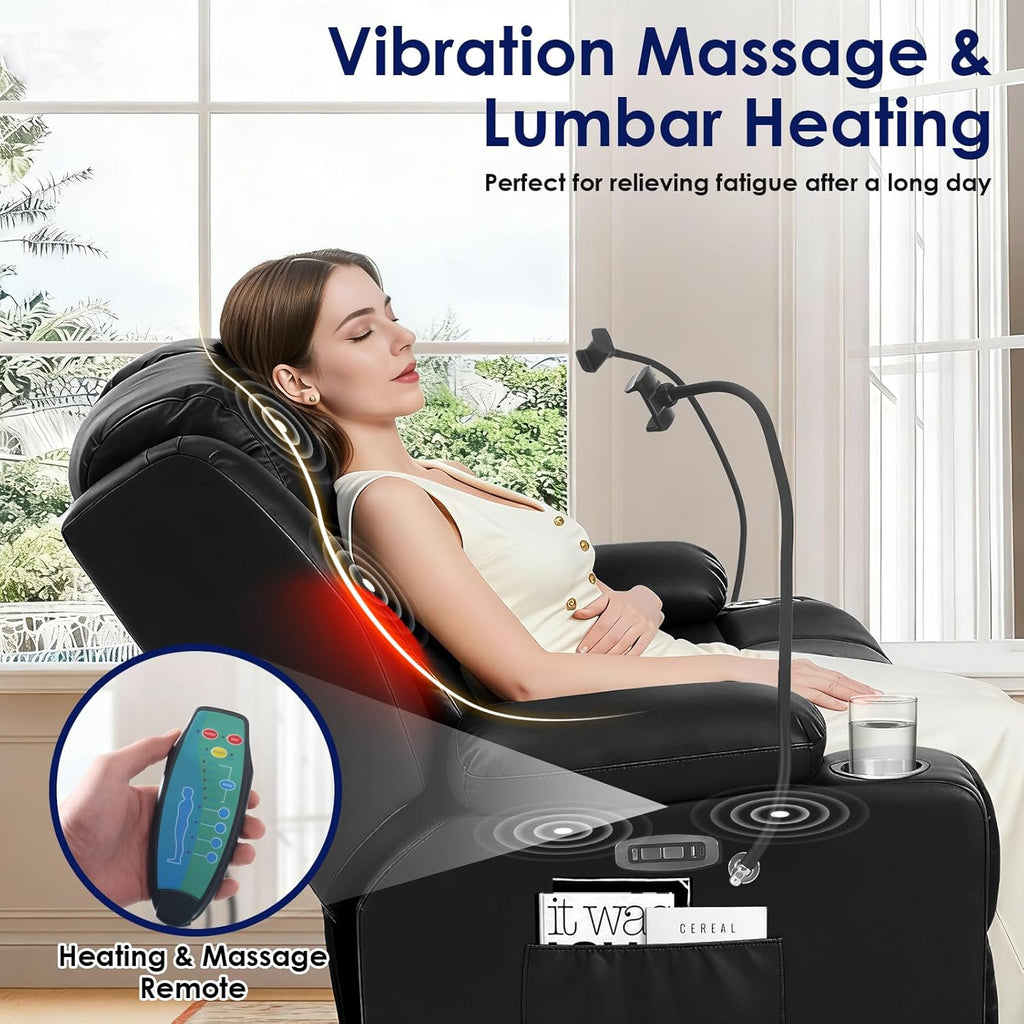 Redlife Power Loveseat Recliner Sofa with Console, PU Leather Dual Reclining Couch with Blue LED Lights