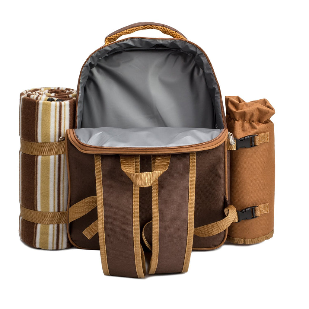 Backpack, 4-Person with Blanket & Wine, Family & Lovers Gift, Brown