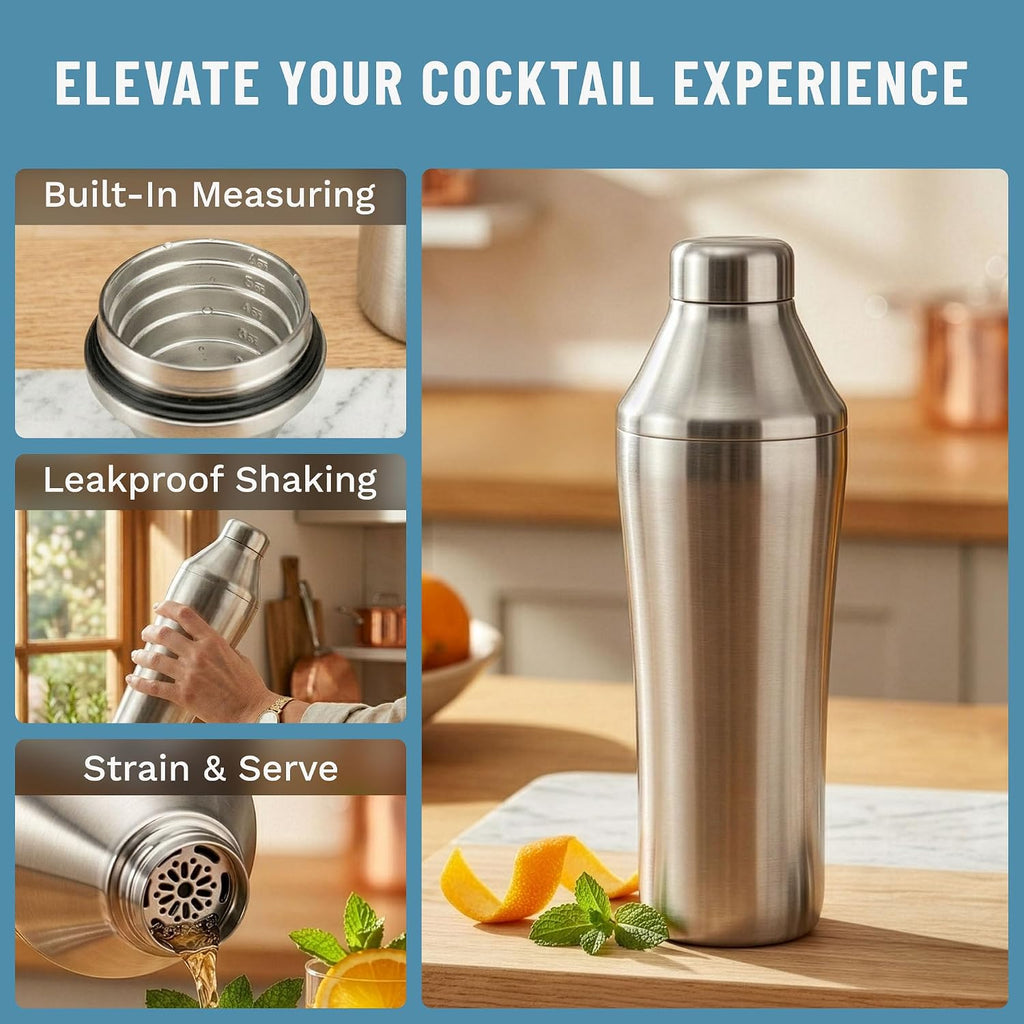 Hybrid Cocktail Shaker - Premium Vacuum Insulated Stainless Steel Cocktail Shaker - Innovative Measuring System