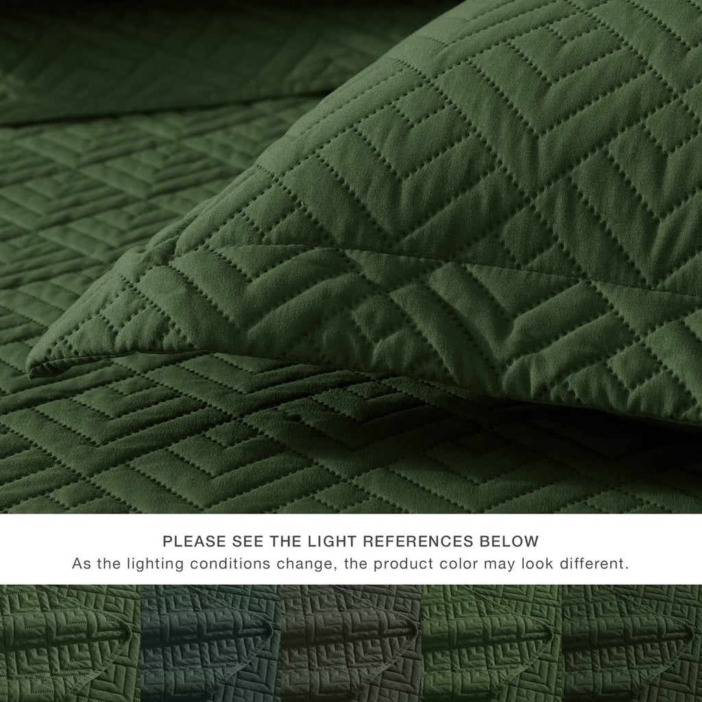 Quilt Set Quilts Olive Green 3 Piece,Lightweight Soft Coverlet Modern Style Squares Pattern Bedspread