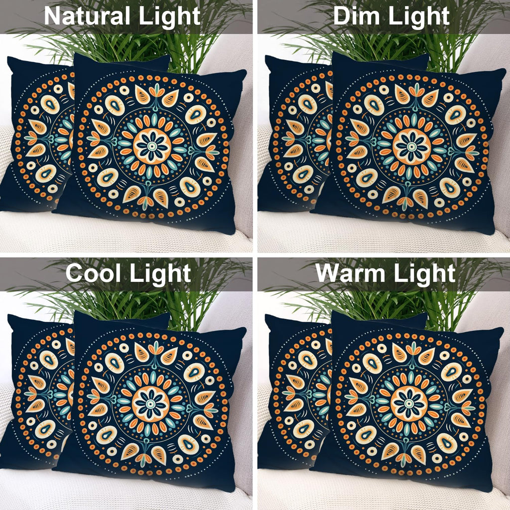 Mandala Design Throw Pillow Covers, Circular Floral Pattern Decorative Pillow Covers Digital Printing Blended for