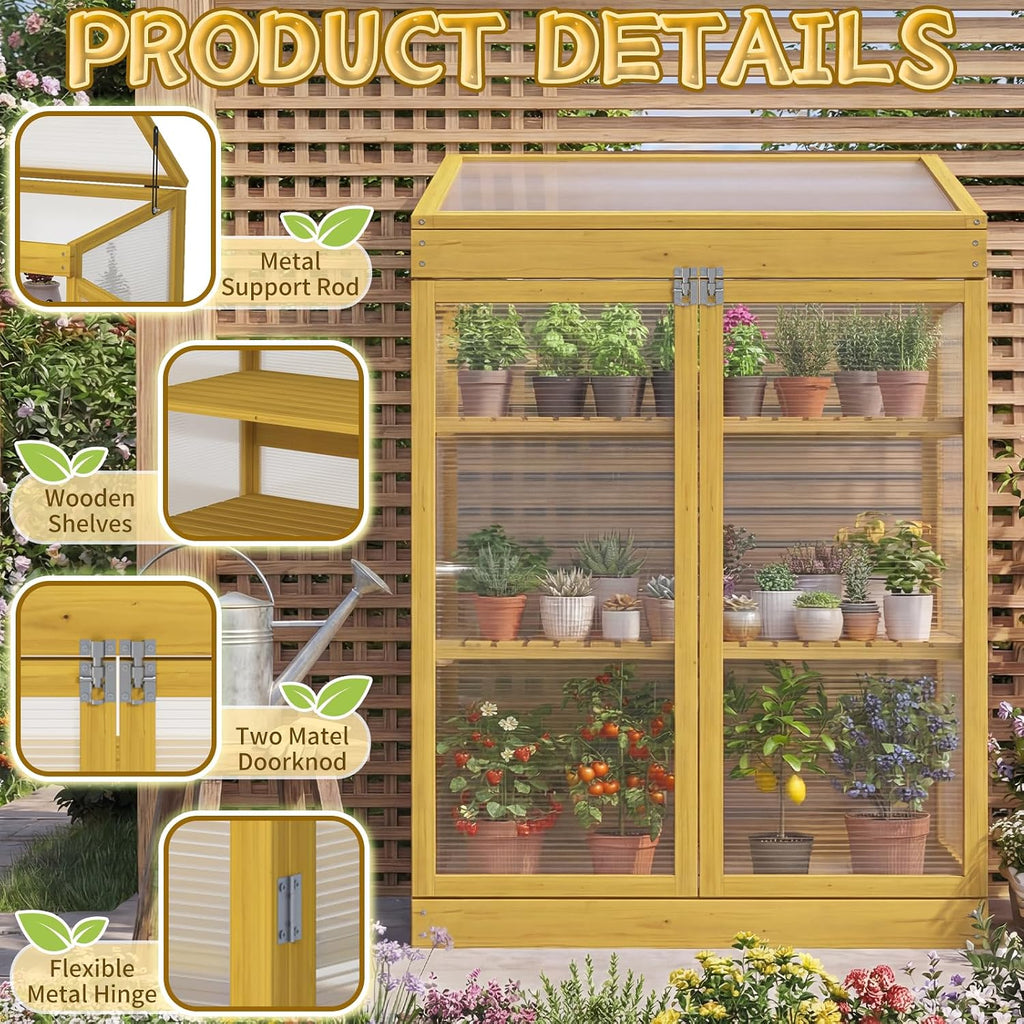 Wooden Cold Frame Greenhouse with Transparent Flip-Top Roof, Solid Wood Greenhouse Cabinet, Garden Raised Flower