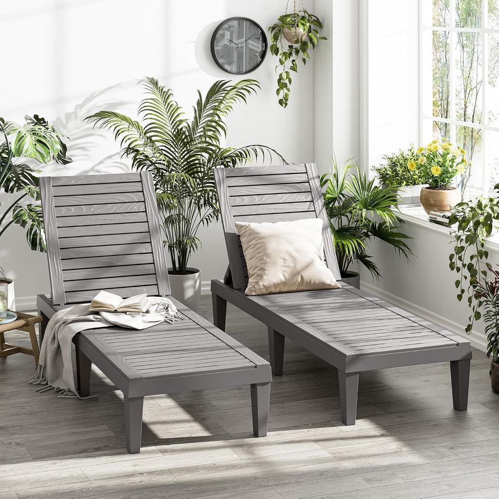 Outdoor Chaise Lounge Chairs Set (Grey, 2pcs)