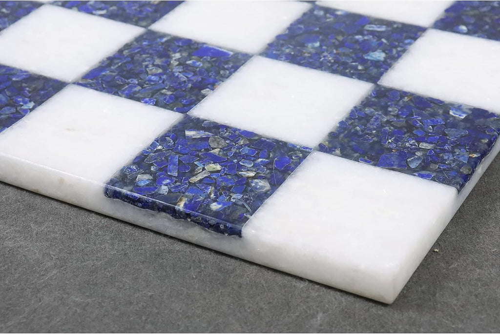 15'' Borderless Marble Stone Luxury Chess Board - Lapis Lazuli Blue and White