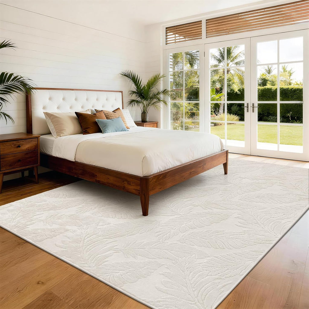 Area Rugs for Living Room 9x12, Machine Washable Non Slip Neutral Boho Modern Rug, Soft Fluffy Carpe