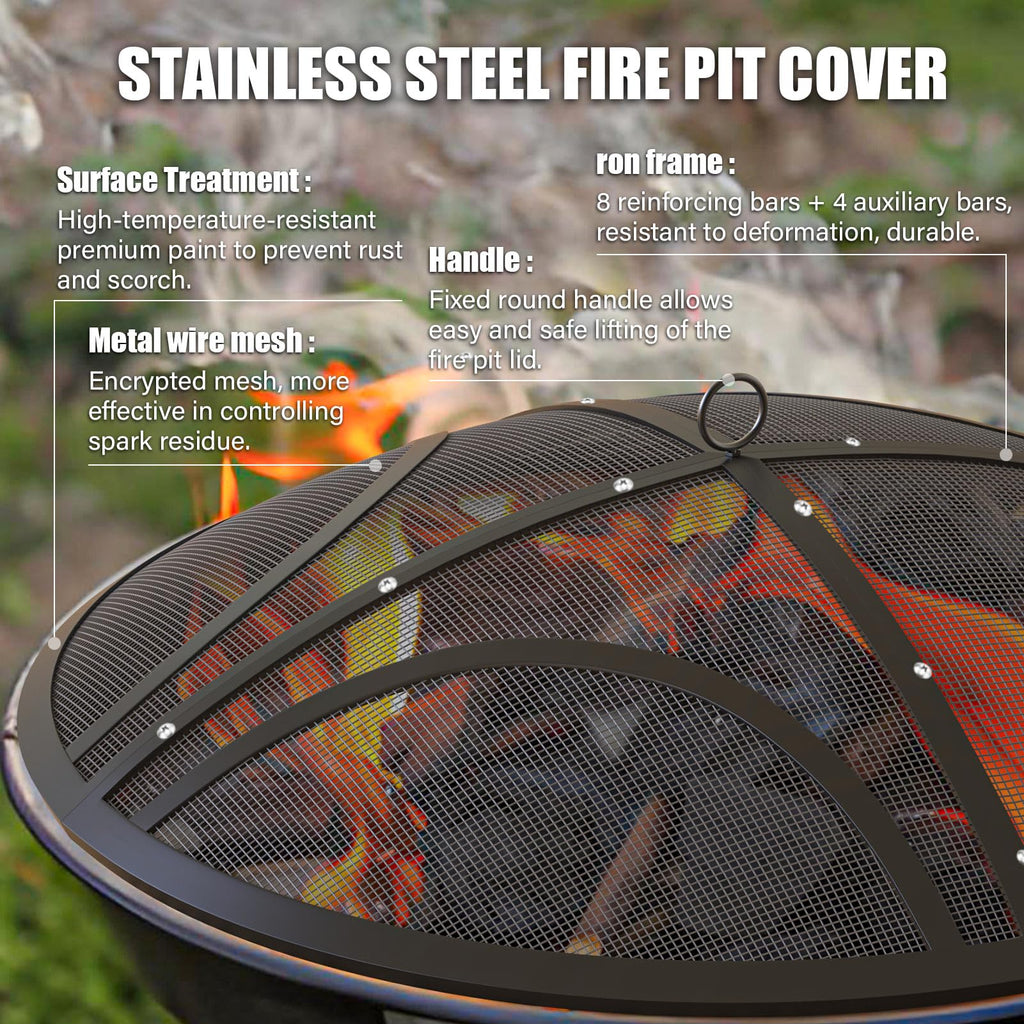ARC Fire Pit Spark Screen, 30 Inch with Handle & Poker