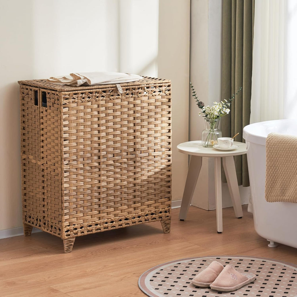 Laundry Hamper with Lid, 190L Large Laundry Basket 3 Section with 6 Removable Liner Bags & 3 Mesh Laundry Bags