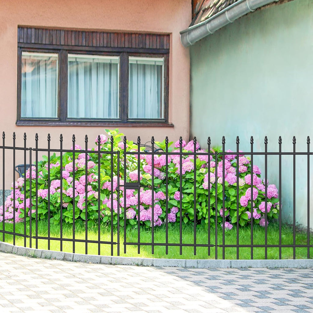 Metal Garden Fence with Gate 30 in H x 10 ft L, 1 Gate + 4 Panels Border Fence Panels Animal Barrier for Dogs, No Dig