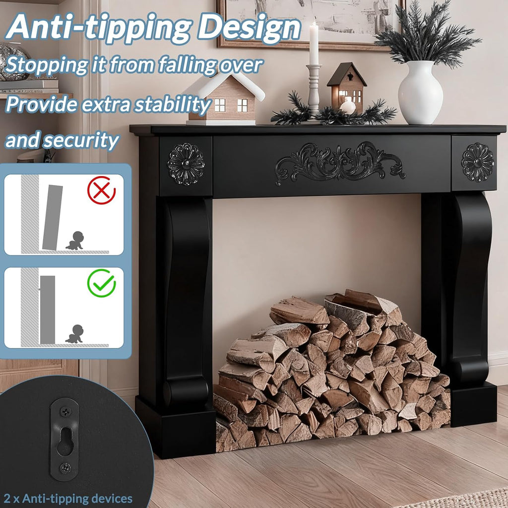 Surround, Freestanding Wood Mantel with Leg, Decorative Farmhouse Fireplace Frame, Premium Grade A MDF Anti-Tipping