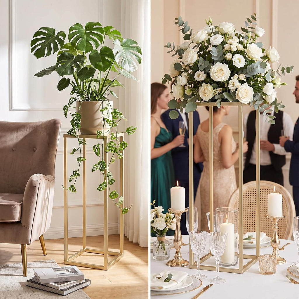 Gold Plant Stand Indoor Pack of 2, No Assembly Required Metal Pedestal Flower Stand, Upgraded 0.6" Heavy Duty Column