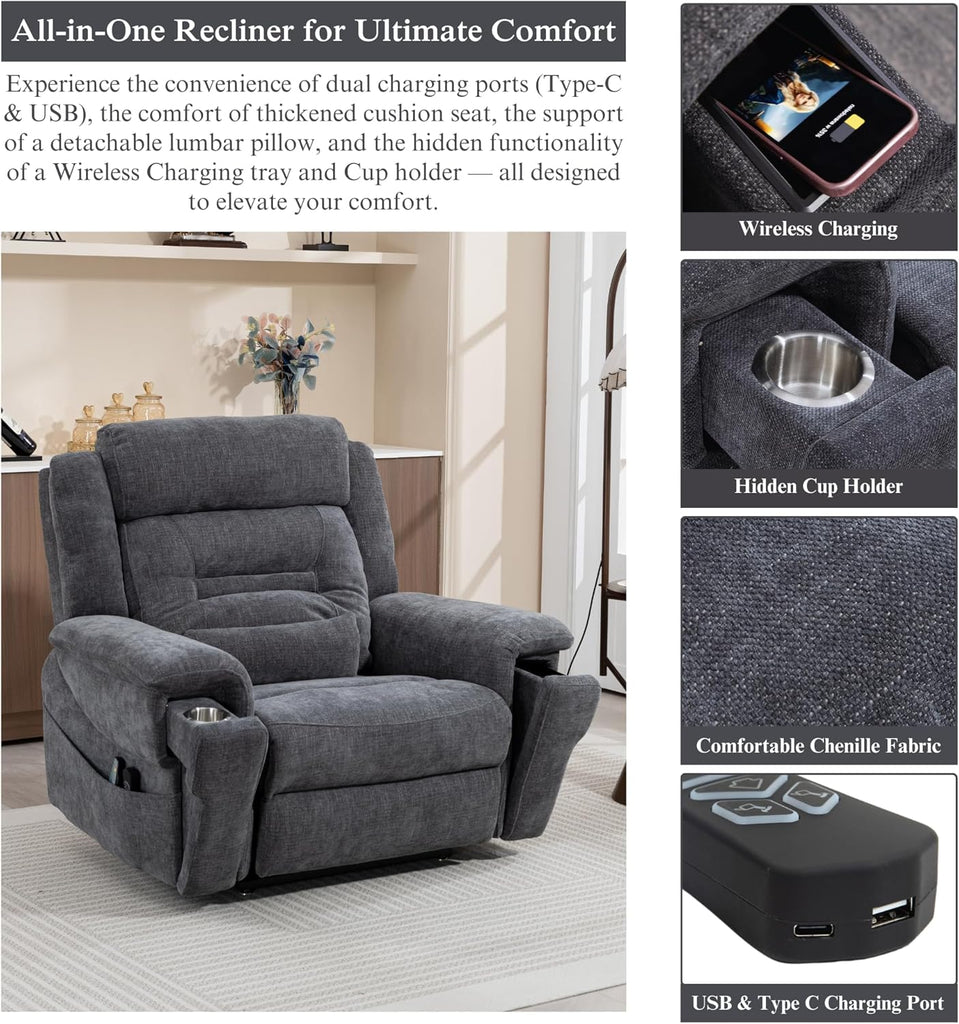 Big Man Power Lift Recliner for Elderly Adults 28 Inch Wide Seat, Oversized Recliner 400 lbs with Heat Massage