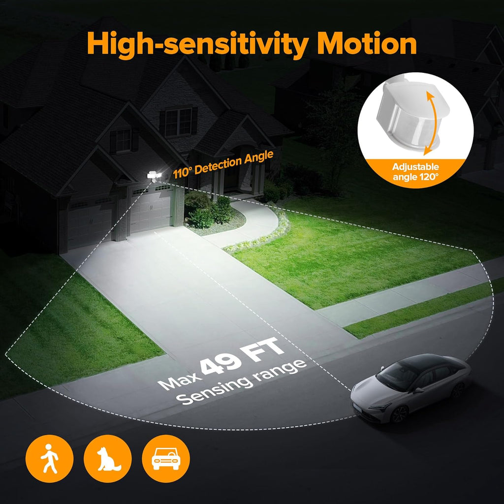 21W White Plug in Motion Sensor Light Outdoor, Flood Lights Outdoor Motion Sensor,2500LM, 5000K Daylight,IP65