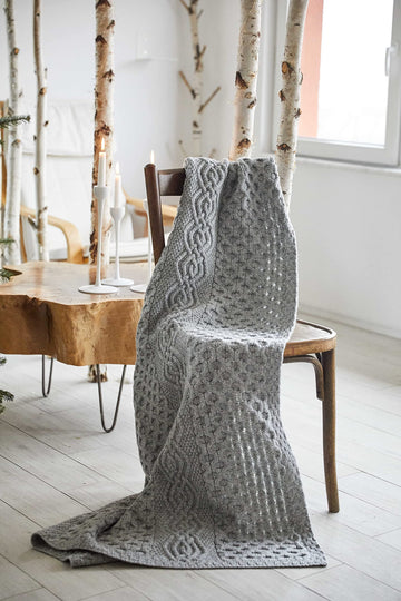Honeycomb and Cable Knit Patterns 100% Irish Aran Throw/Blanket in Natural/Green Color 60 x 40 inches (Grey)