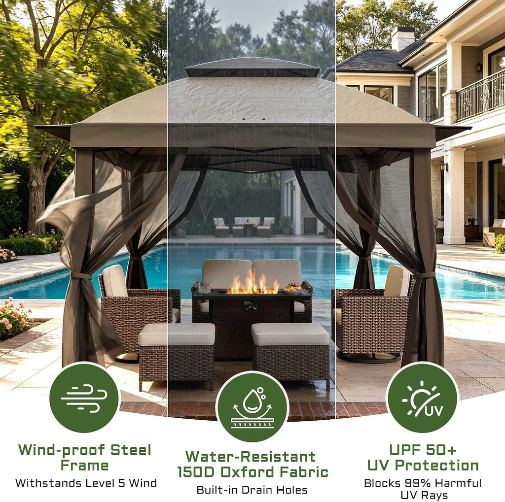 11'X11' Gazebo Pop Up with 4 Sidewalls Mosquito Netting