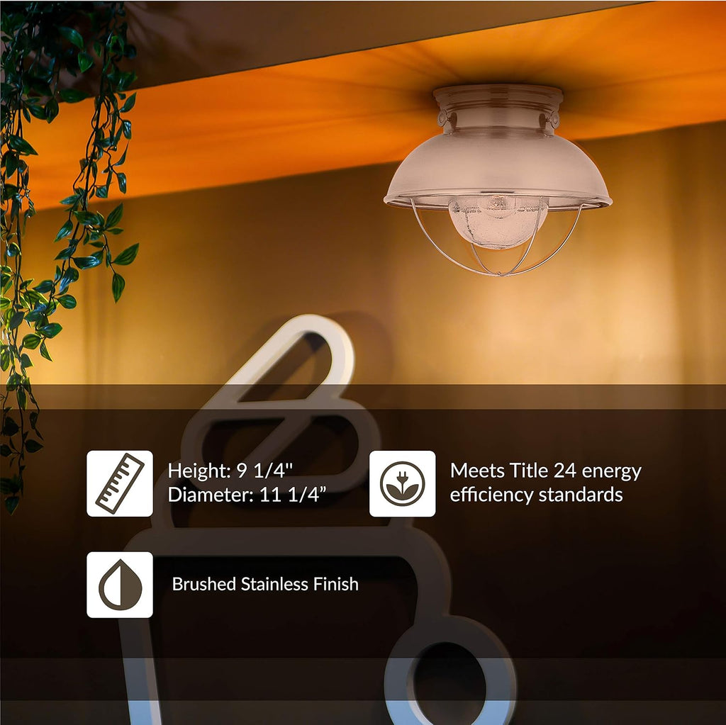 Sebring Transitional One - Light Outdoor Ceiling Flush Mount Outside Fixture, Brushed Stainless Finish, 1-Light