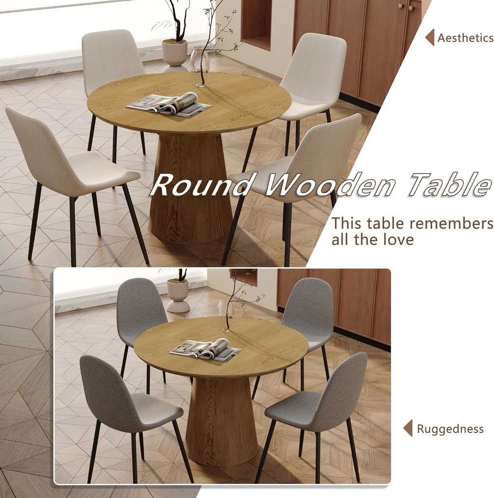 Dining Table, 43'' Wooden Round Table, Kitchen & Dining Room Table, Modern Kitchen Dining Table for Living Room &