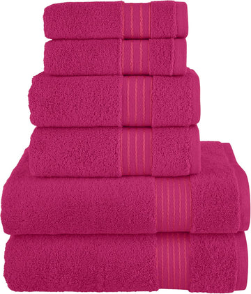Premium Cotton 6-Piece Towel Set, Includes 2 Washcloths, 2 Hand Towels and 2 Bath Towels, 100% Turkish Cotton