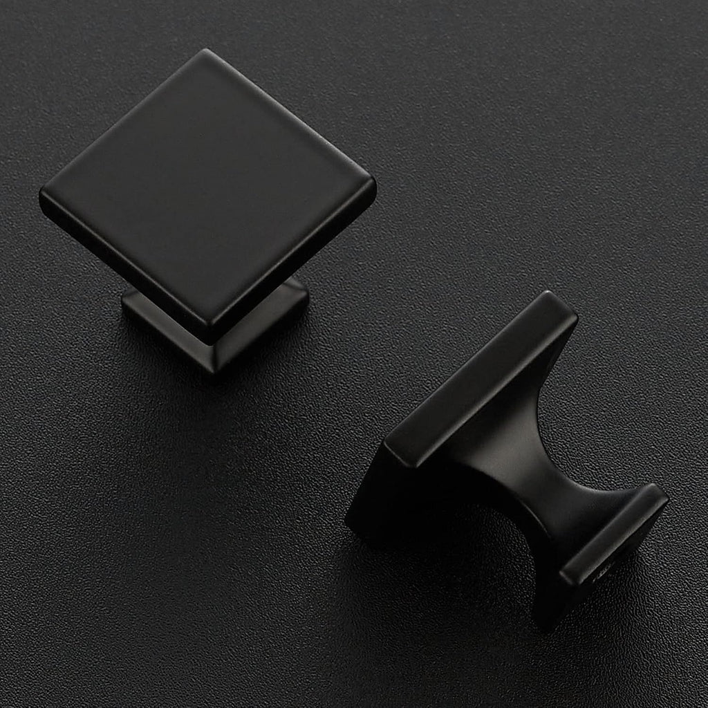 Matte Black Square Cabinet Knobs for Cabinets and Drawers - Kitchen Hardware, 30 Pack