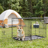Large Dog Crate, 36 Inch Double Door Folding Metal Wire Dog Cage with Plastic Leak-Proof Pan Tray