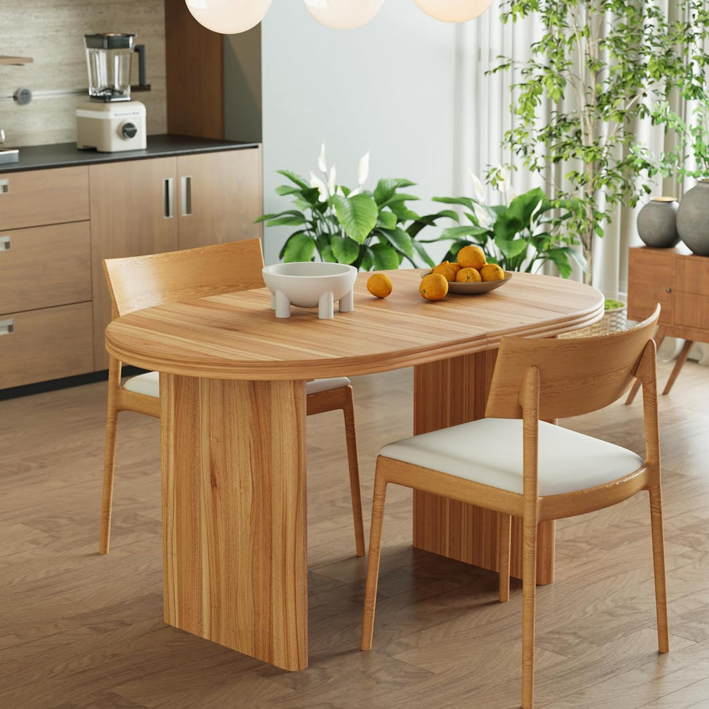 55.12"-70.87" Farmhouse Extendable Oval Dining Table for 4-6, Modern Solid Wood Kitchen & Dining Table with Removable