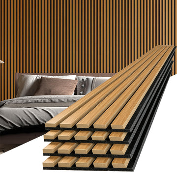 4-Pack Soundproof Wood Slat Wall Panels, 104 x 15.75 Inch, Teak