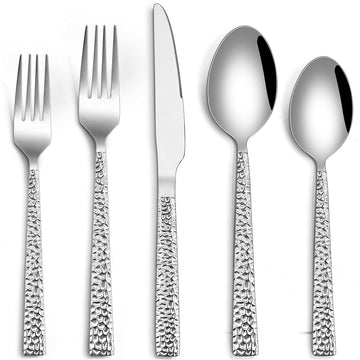 Hammered Silverware Set, 20-Piece Stainless Steel Flatware for 4