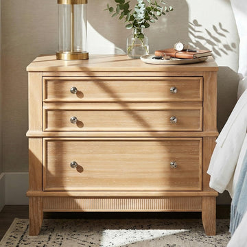 27.3 Inch Solid Wood Nightstand, Mid Century Modern Night Stand with Storage Tray & Drawers, Small Side End Table
