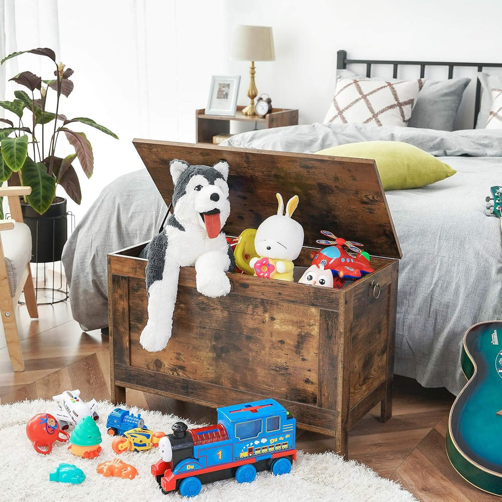 Toy Box, Retro Wooden Look Storage Chest with Safety Hinge, Entryway Storage Bench Supports 220 lb, 29.9 x 15.7 x