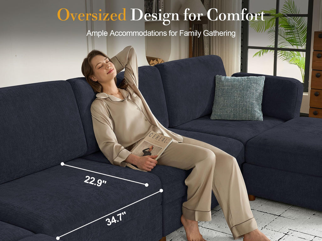 Oversized Modular Sectional Sofa L-Shaped Cloud Couches Blue