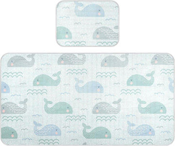 Baby Cooling Mat Cute Whales Bed Pad Ice Silk Cool Mat for Crib Mattress, Sleeping Pad with Pillowcase for Girl Boy