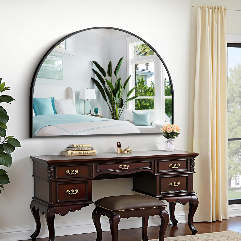 Arched Wall Mirror, 48"x36" Black Arched Mirror Table