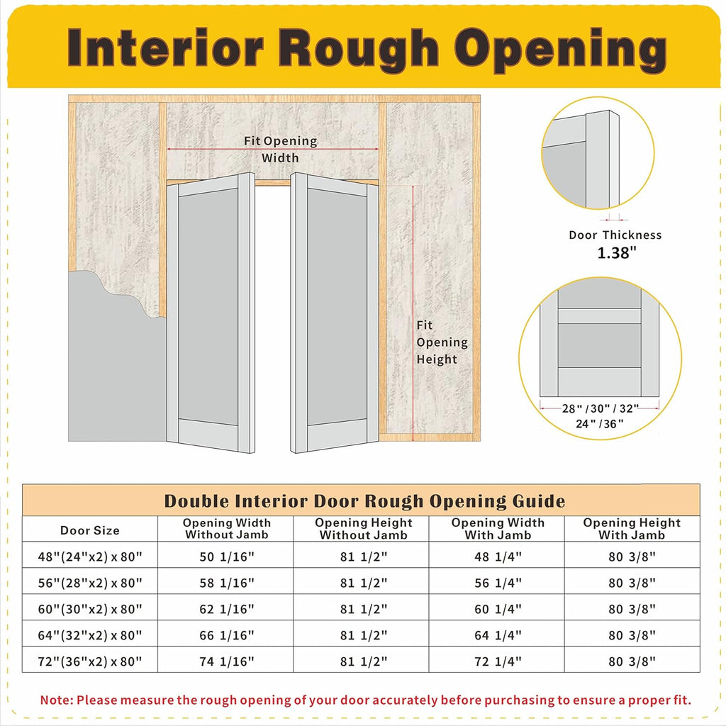French Doors, 60" x 80" Hollow Core Interior Doors with Pre-Hung Door Jamb, Silver Hinges, Door Levers and Latch, 6-Panel Prehung Door for Bedrooms, Closets, Pantries, Easy to Install