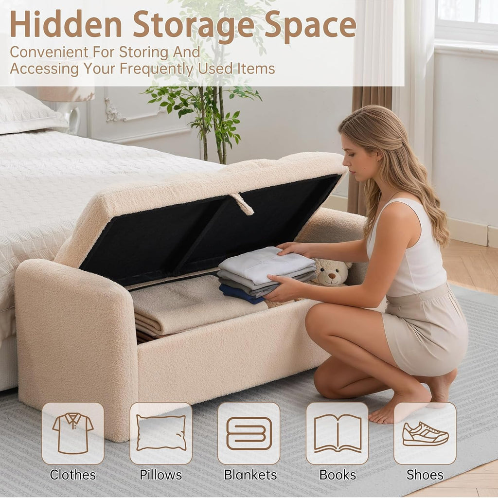 Storage Bench End of Bed, Upholstered Storage Ottoman Bench with Pillows for Foot of Bed, Bedroom,Living Room
