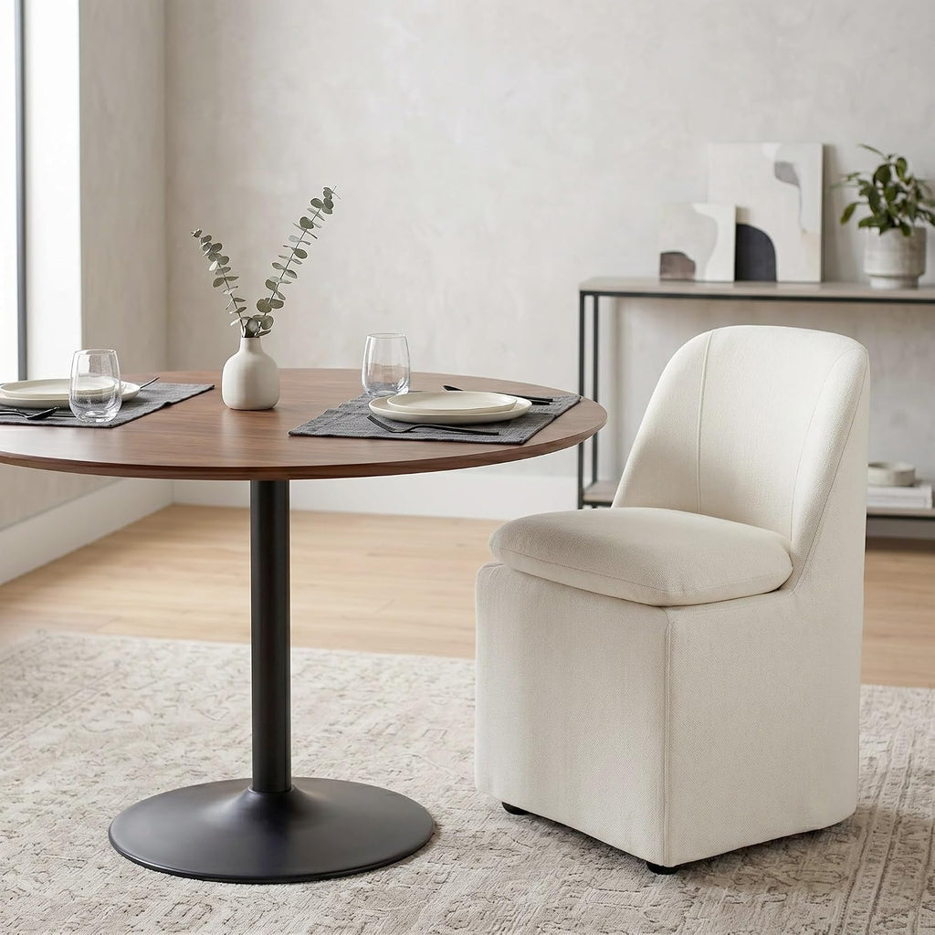 Upholstered Dining Chairs Set of 2 with Hidden Casters, Modern Kitchen Chairs with Removable Washable Cover, Padded