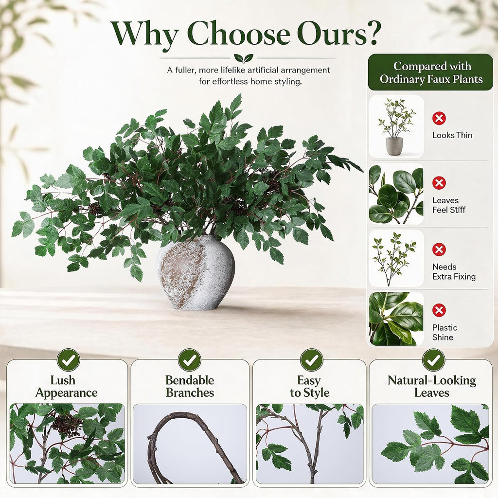 Artificial Cimicifuga Plant Leaf Spray Stems 4PCS Fake Greenery Branches 28.7 in Faux Leaves Real Touch Silk Plants