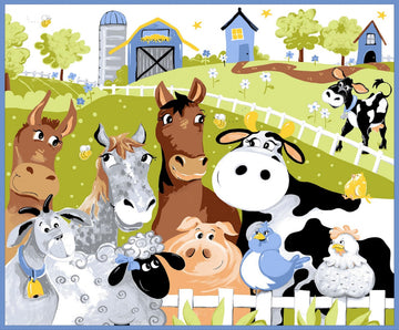 S Barnyard Blues Panel Print Cotton Fabric, Blue